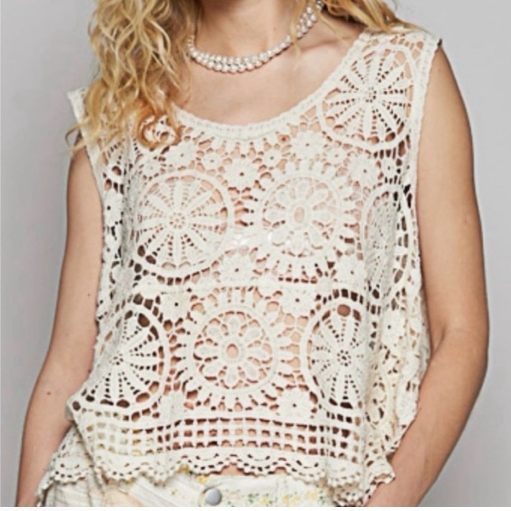 POL Crochet Lace Tank Top Cream OS
Boho Festival Layering Floral